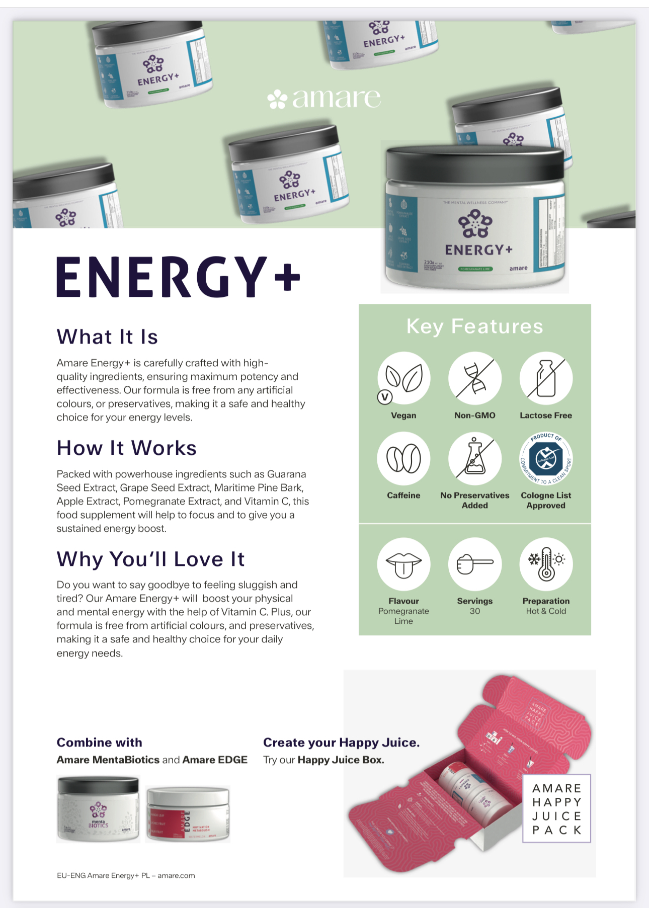 Energy plus ingredients sheet