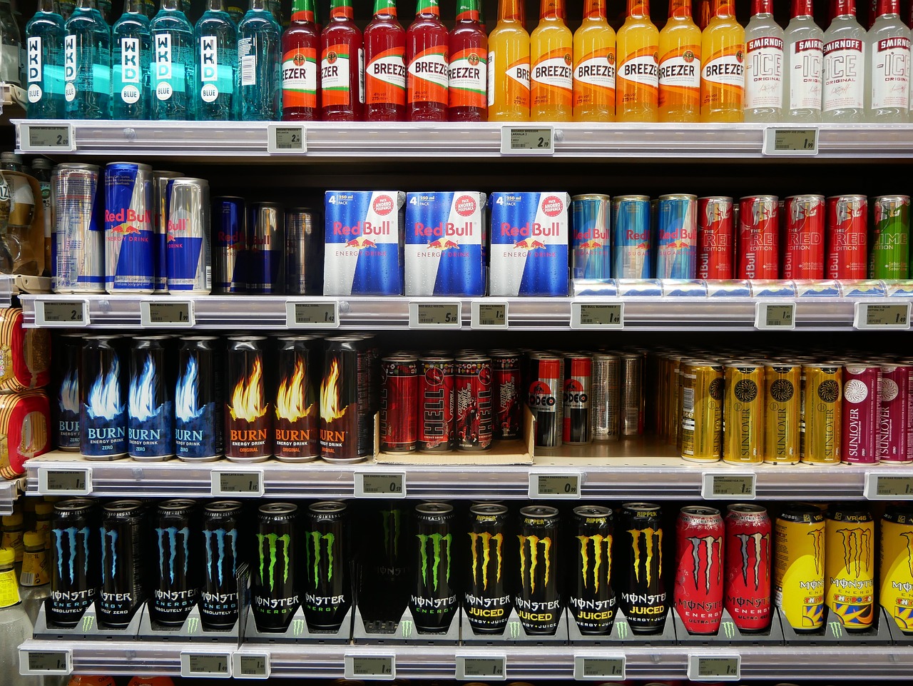 energy drinks on a shelf